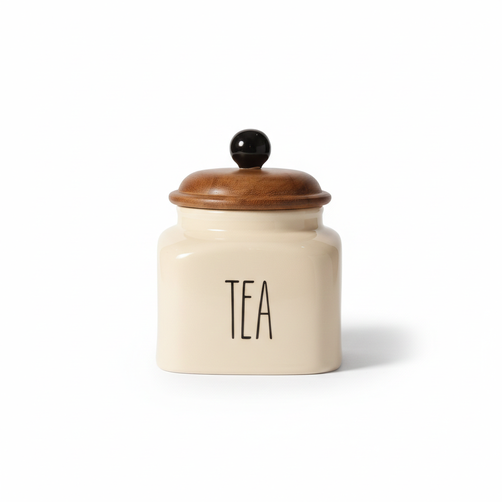 Ceramic Tea Jar Container Airtight Kitchen Storage– 600ml, Beige