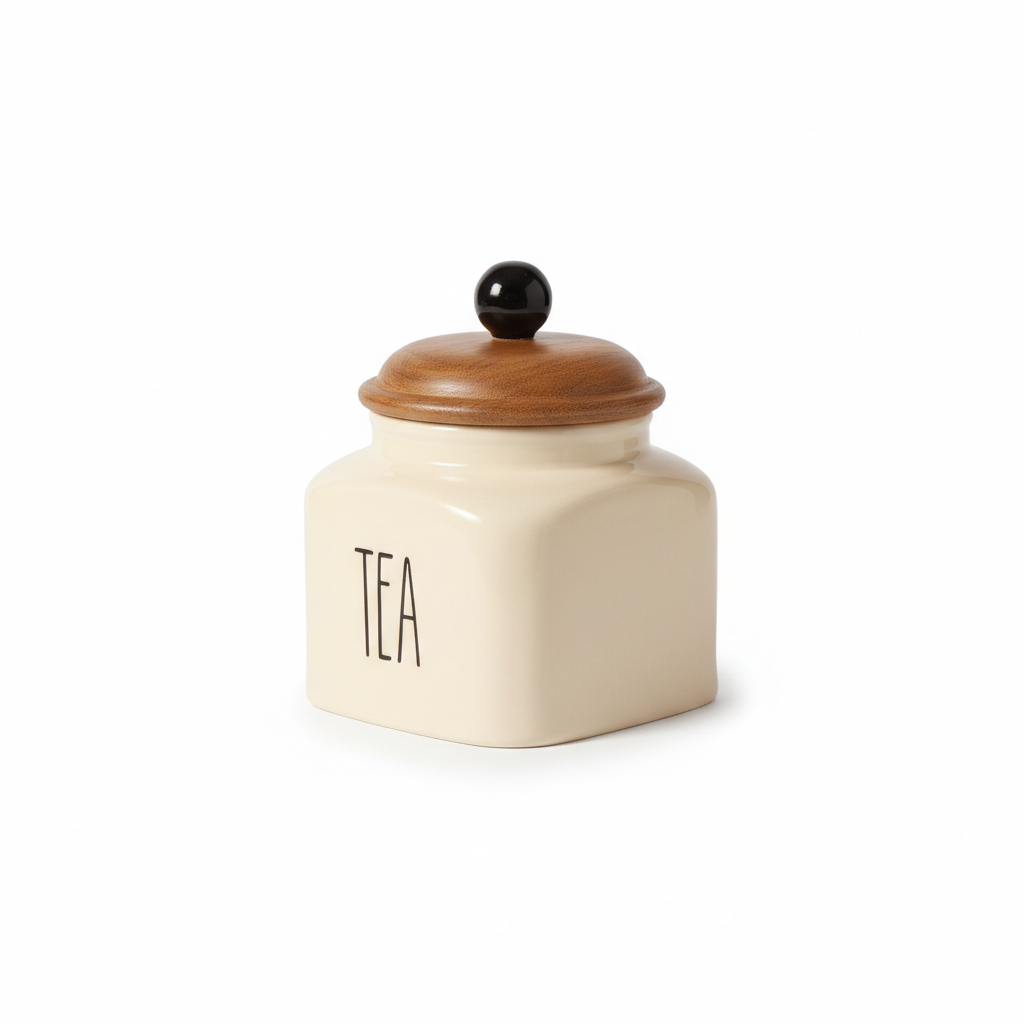 Ceramic Tea Jar Container Airtight Kitchen Storage– 600ml, Beige