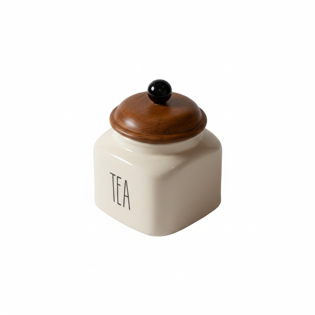 Ceramic Tea Jar Container Airtight Kitchen Storage– 600ml, Beige