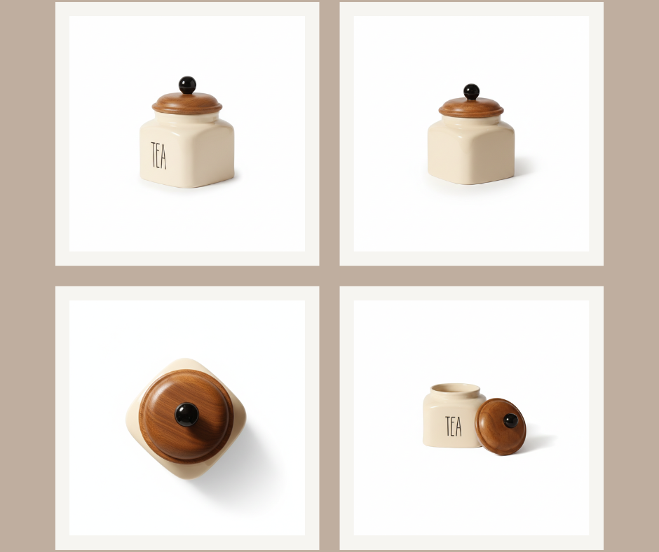 Ceramic Tea Jar Container Airtight Kitchen Storage– 600ml, Beige