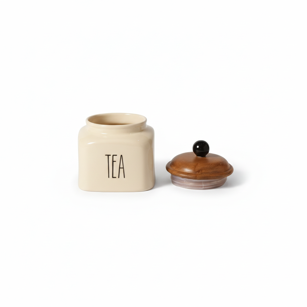 Ceramic Tea Jar Container Airtight Kitchen Storage– 600ml, Beige