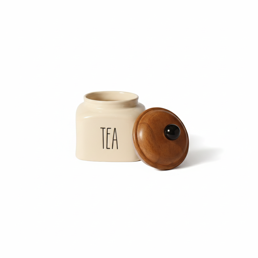 Ceramic Tea Jar Container Airtight Kitchen Storage– 600ml, Beige
