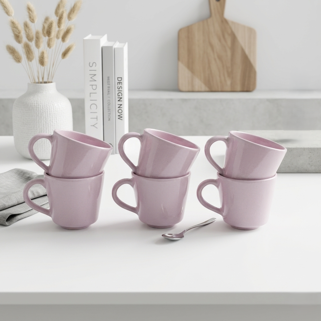 Lavender Glossy Ceramic Mug Set of 6, 200ml Fine Porcelain