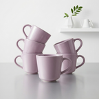 Lavender Glossy Ceramic Mug Set of 6, 200ml Fine Porcelain