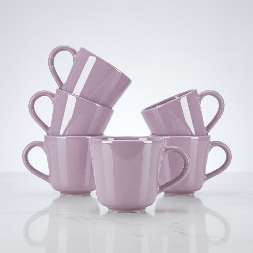 Lavender Glossy Ceramic Mug Set of 6, 200ml Fine Porcelain