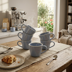 Blue Glossy Ceramic Mug Set of 6-200ml Fine Porcelain