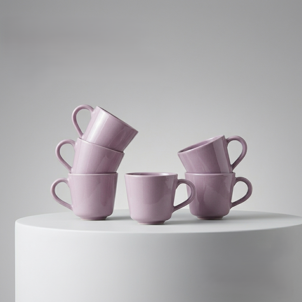 Lavender Glossy Ceramic Mug Set of 6, 200ml Fine Porcelain