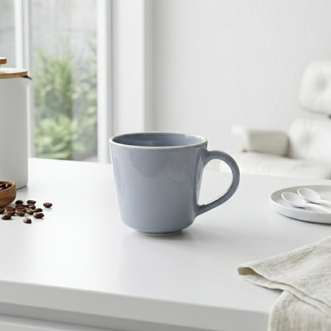 Blue Glossy Ceramic Mug Set of 6-200ml Fine Porcelain