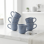 Blue Glossy Ceramic Mug Set of 6-200ml Fine Porcelain